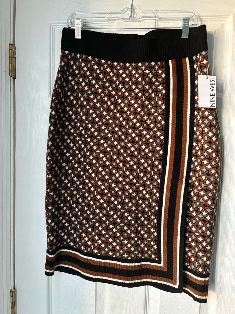 Nine West Brown, Black and Cream Geometric Knit Pencil Skirt